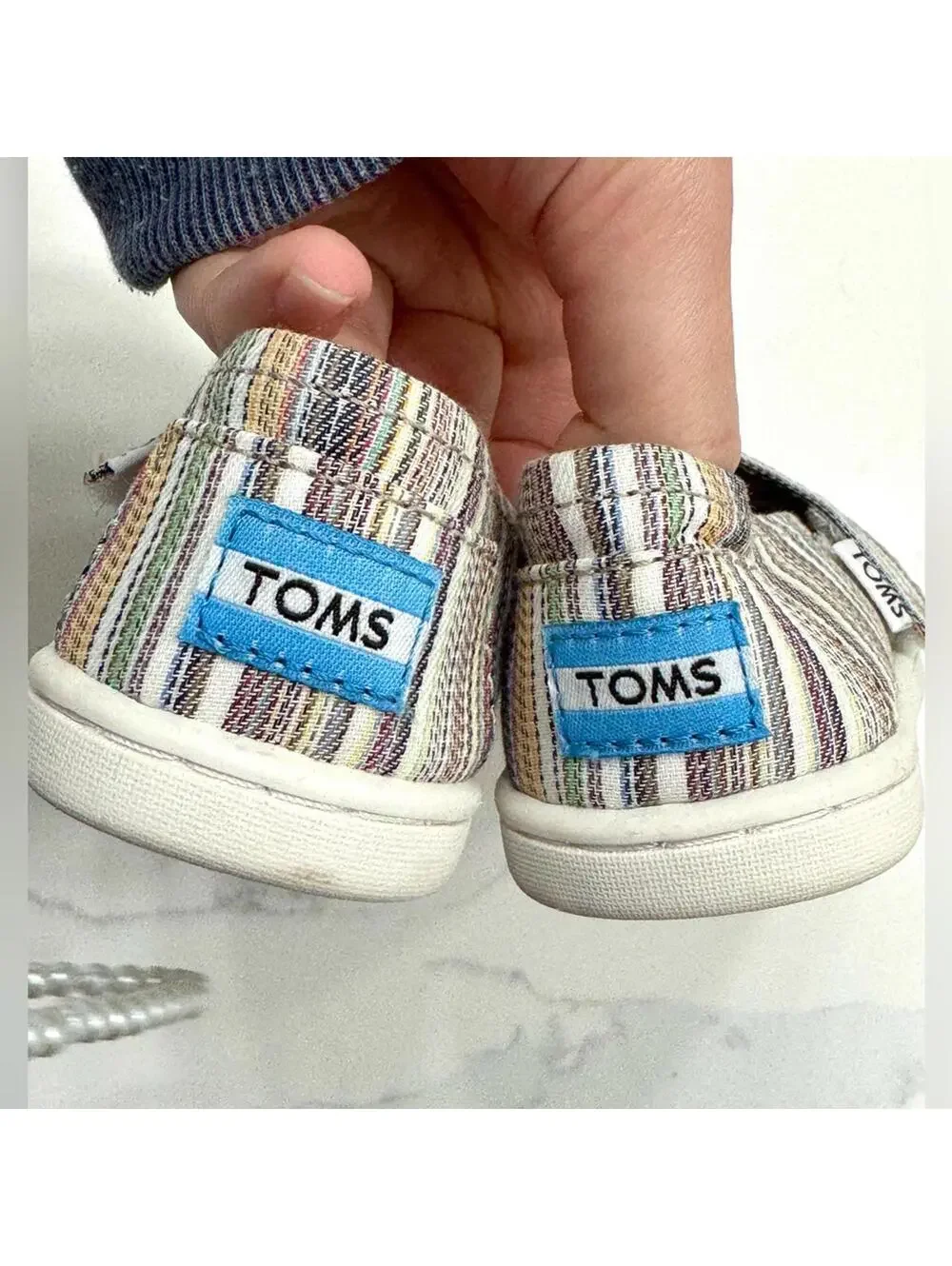 NWT Toms Alpargata Striped Multi-Colored Velcro Strap Girls Slip-on shoes Size 6 - Picture 4 of 7